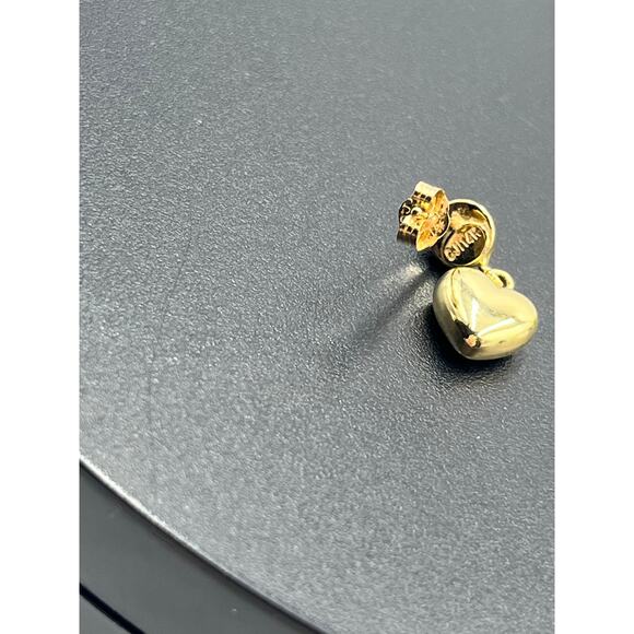 CJT 14k Marked 3D Puff Heart Drop Dangle Pierced Polished Yellow Gold Earrings - Picture 10 of 12